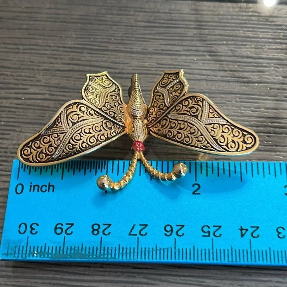 Vintage Damascene Butterfly Pin - Brooch Filigree Design Marked Spain